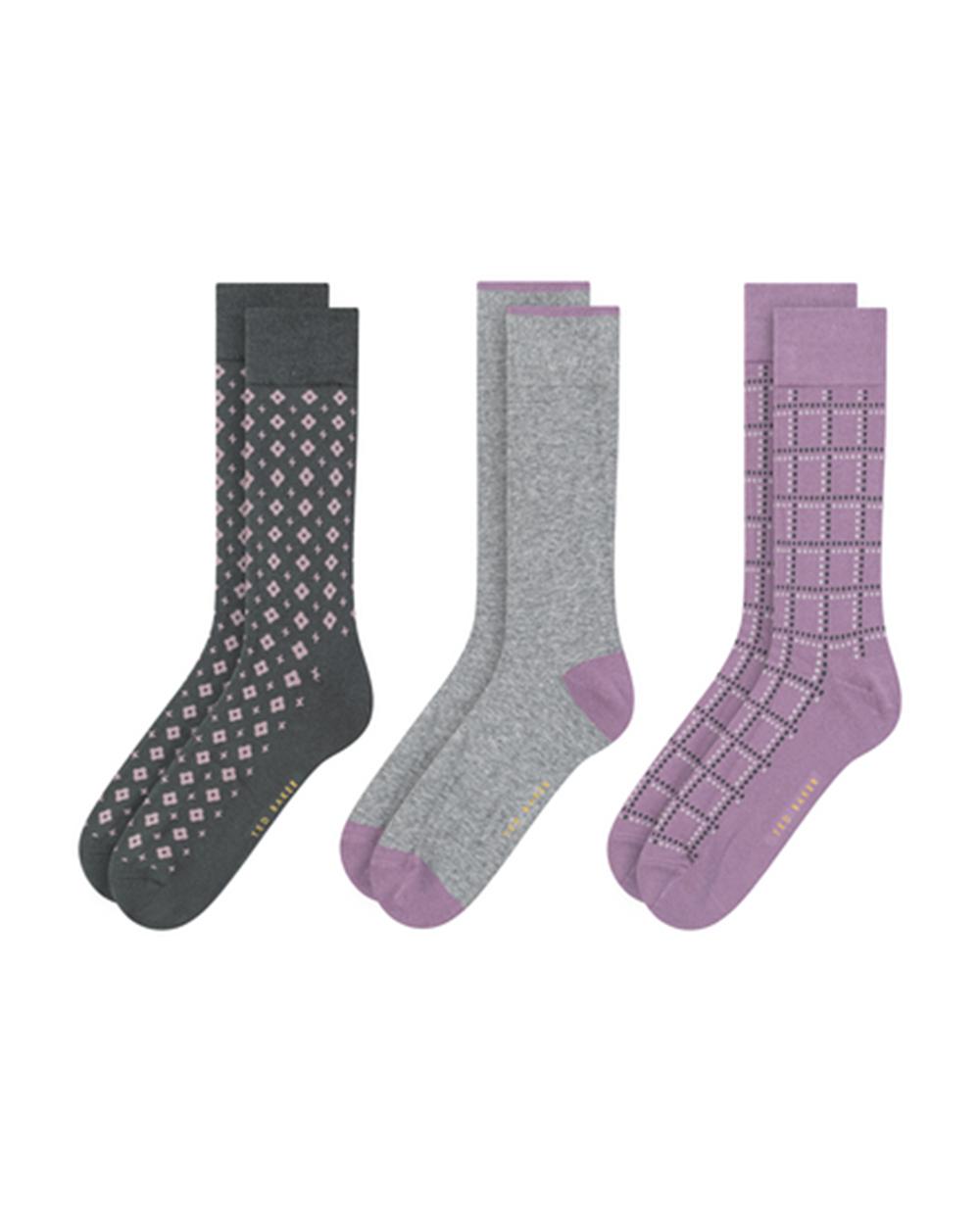 Men Ted Baker 3 Pack Geometric Check Crew Socks Dark Green | ZEQD13975