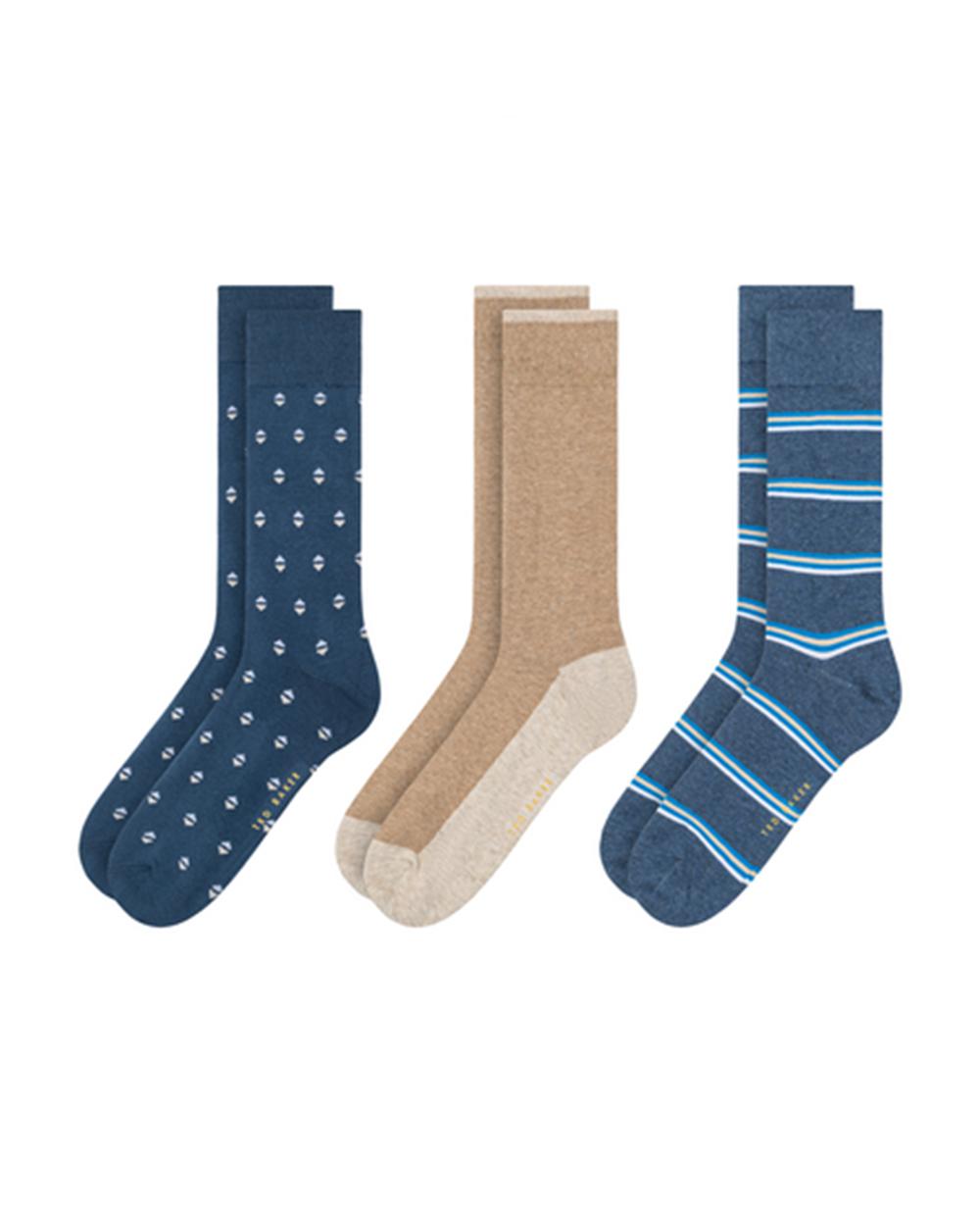 Men Ted Baker 3 Pack Geometric Stripe Crew Socks Medium Grey | RKPY23087