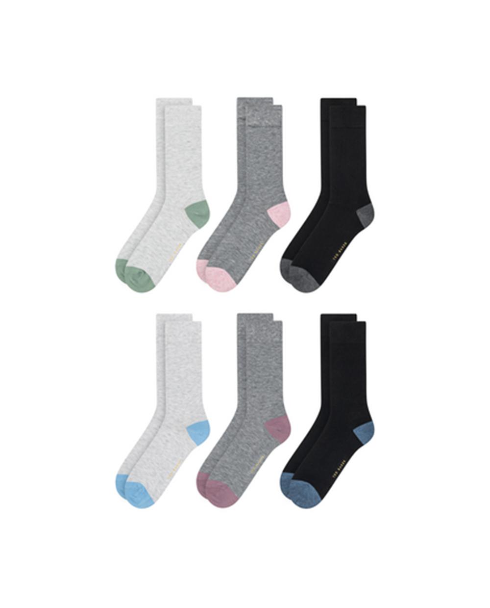 Men Ted Baker 6 Pack Contrast Heel Toe Crew Socks Black | LVQS91256