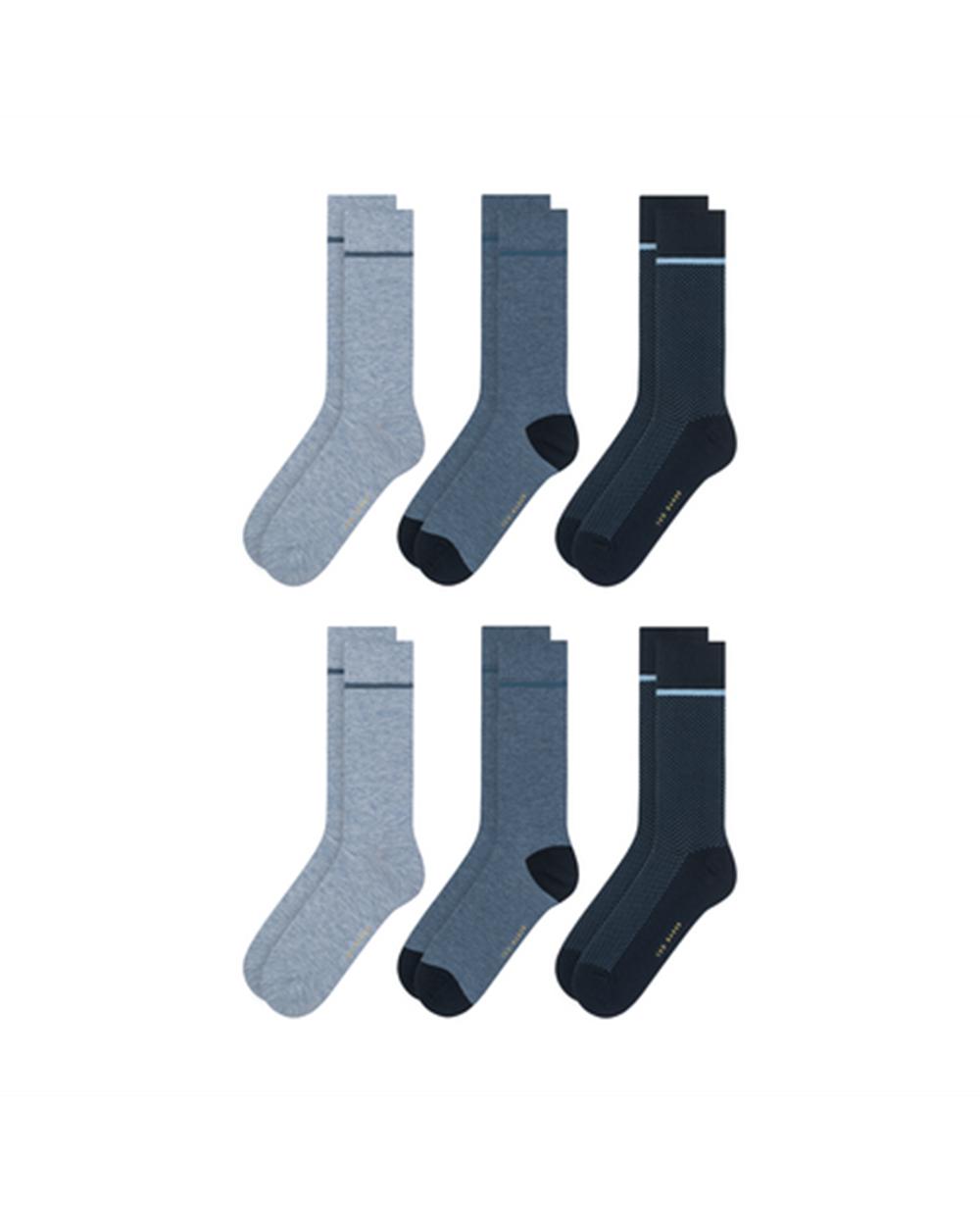 Men Ted Baker 6 Pack Cotton Rich Mixed Crew Socks Blue | PUHX08275