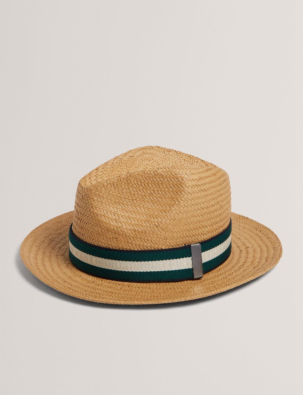 Men Ted Baker ADRIENS - Straw Panama Webbing Detail Beach Hats Natural | WBLZ72365