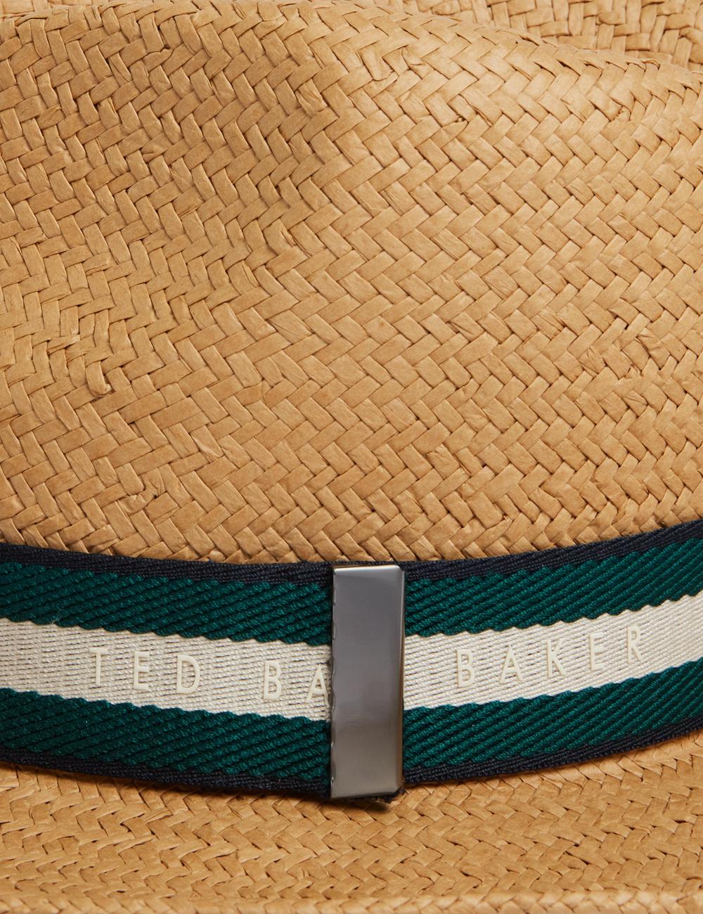 Men Ted Baker ADRIENS - Straw Panama Webbing Detail Beach Hats Natural | WBLZ72365