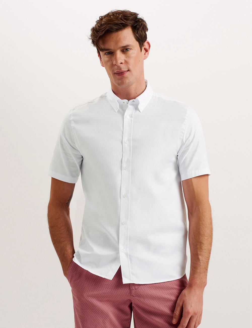 Men Ted Baker ALDGTE - Short Sleeve Cotton Oxford Casual Shirts White | FSYB67510