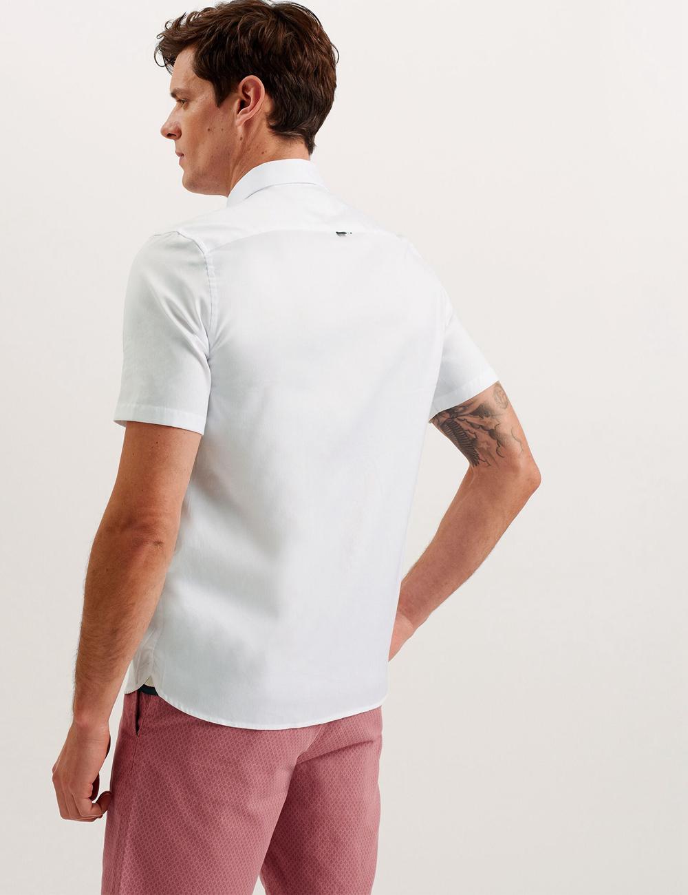 Men Ted Baker ALDGTE - Short Sleeve Cotton Oxford Casual Shirts White | FSYB67510
