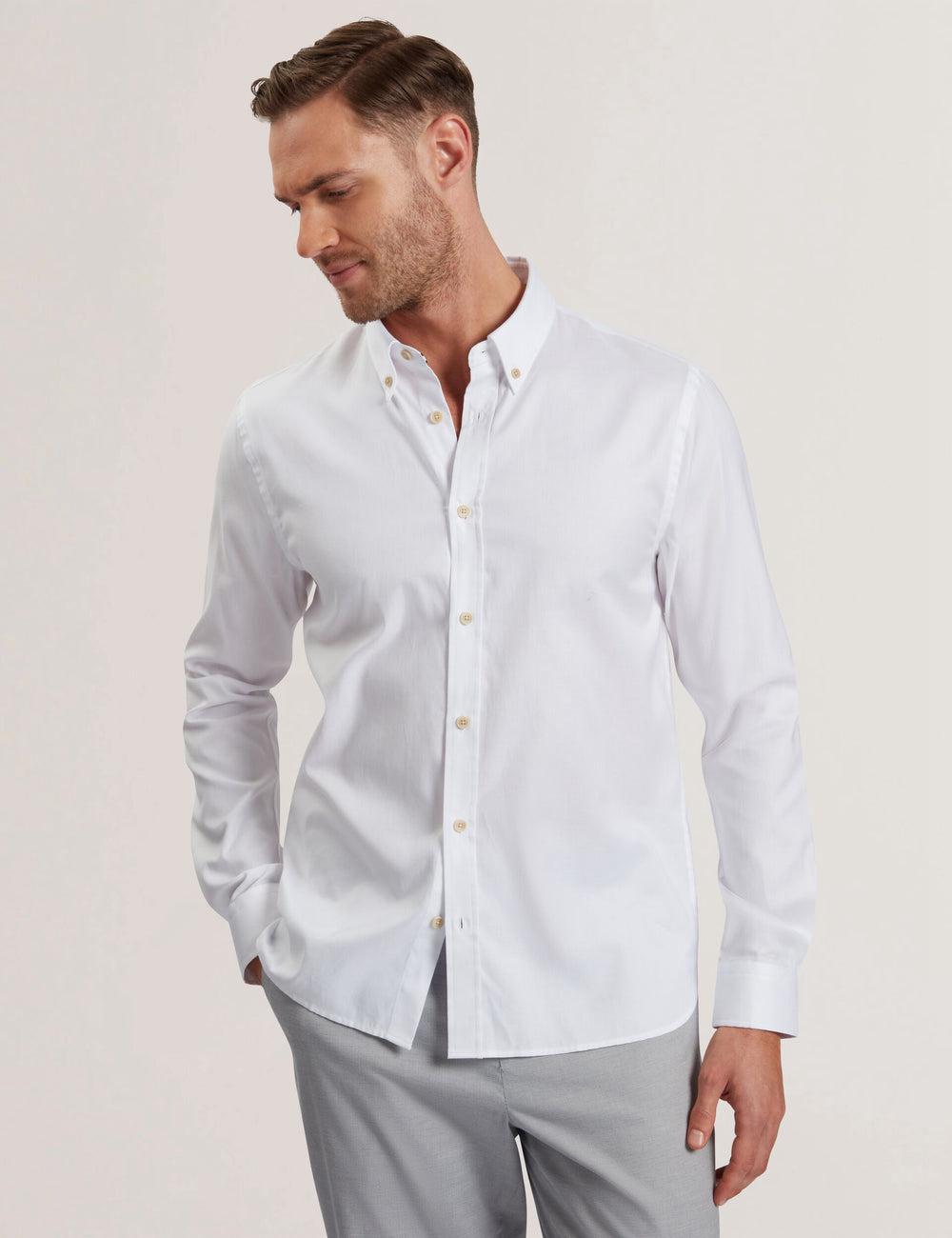 Men Ted Baker ALLARDO - Regular Fit Cotton Oxford Casual Shirts White | CHMJ15387