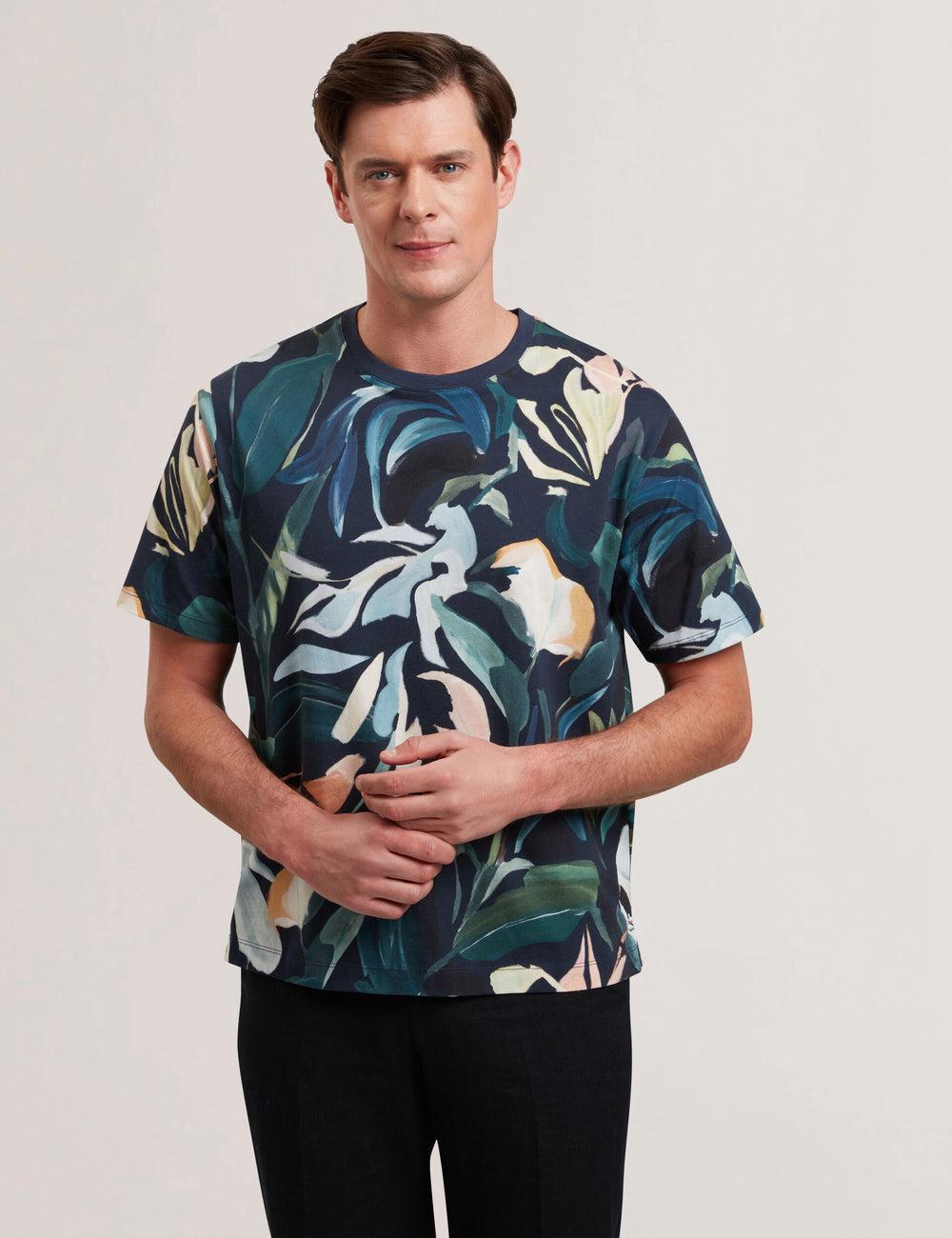 Men Ted Baker ALMOI - Floral Print Pure Cotton T-Shirts Black | RTAQ14309