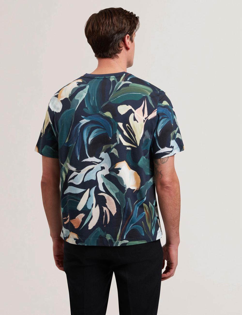 Men Ted Baker ALMOI - Floral Print Pure Cotton T-Shirts Black | RTAQ14309