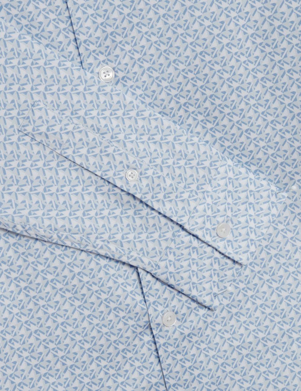 Men Ted Baker ALPHAIS - Regular Fit Geometric Pure Cotton Casual Shirts Mid-Blue | WUYI09824