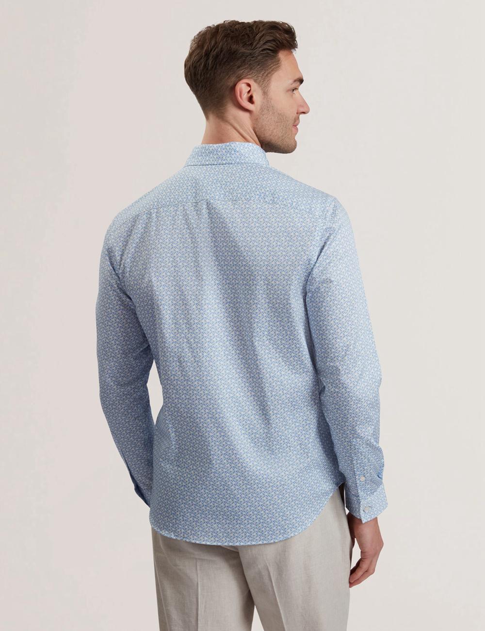 Men Ted Baker ALPHAIS - Regular Fit Geometric Pure Cotton Casual Shirts Mid-Blue | WUYI09824