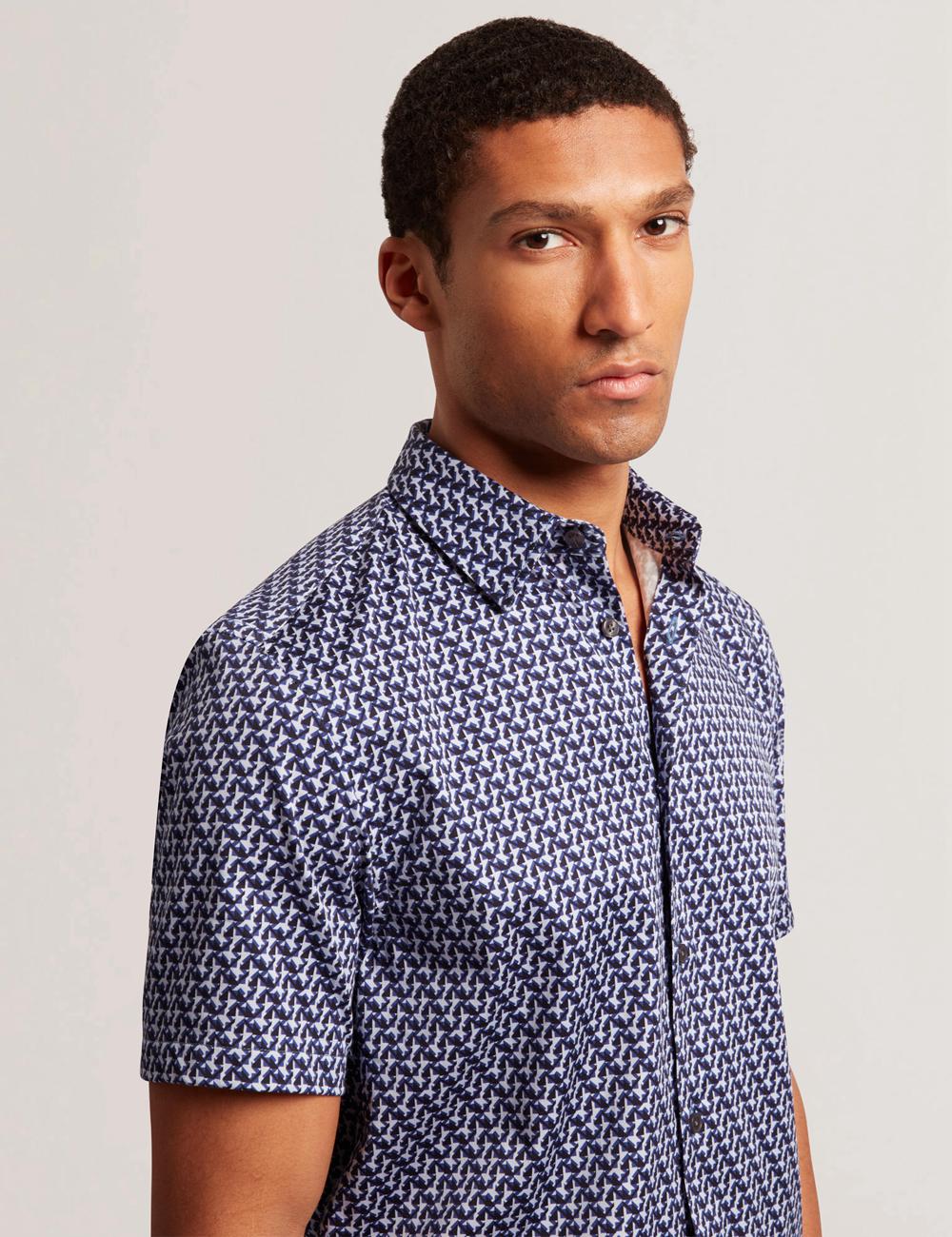 Men Ted Baker ALPHSO SS Regular Fit Geo Casual Shirts Navy | XFIA47306