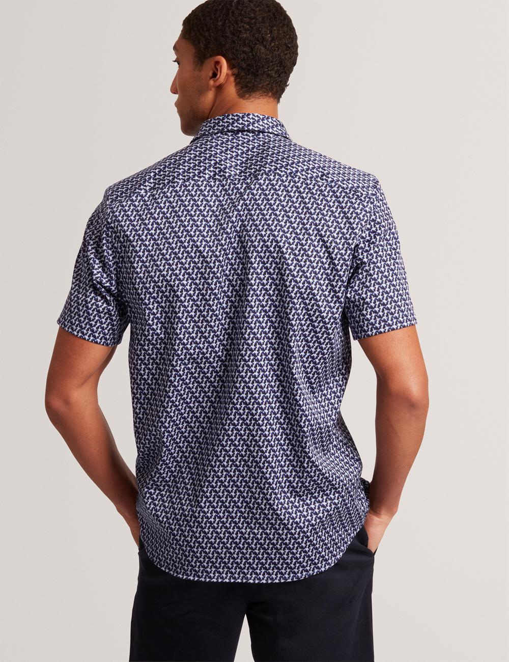 Men Ted Baker ALPHSO SS Regular Fit Geo Casual Shirts Navy | XFIA47306