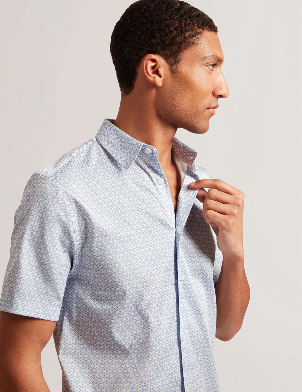 Men Ted Baker ALPHSO - SS Regular Fit Geo Casual Shirts Mid-Blue | PFSH05713