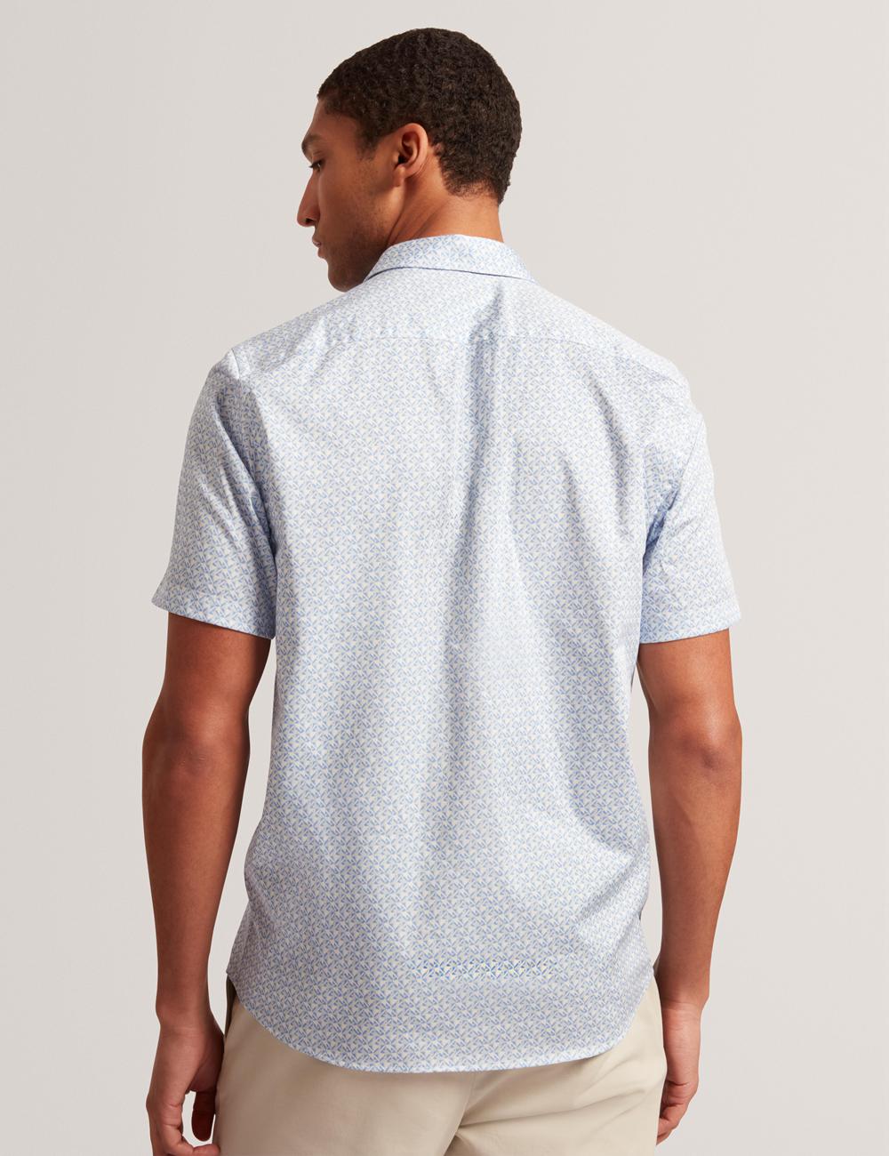 Men Ted Baker ALPHSO - SS Regular Fit Geo Casual Shirts Mid-Blue | PFSH05713