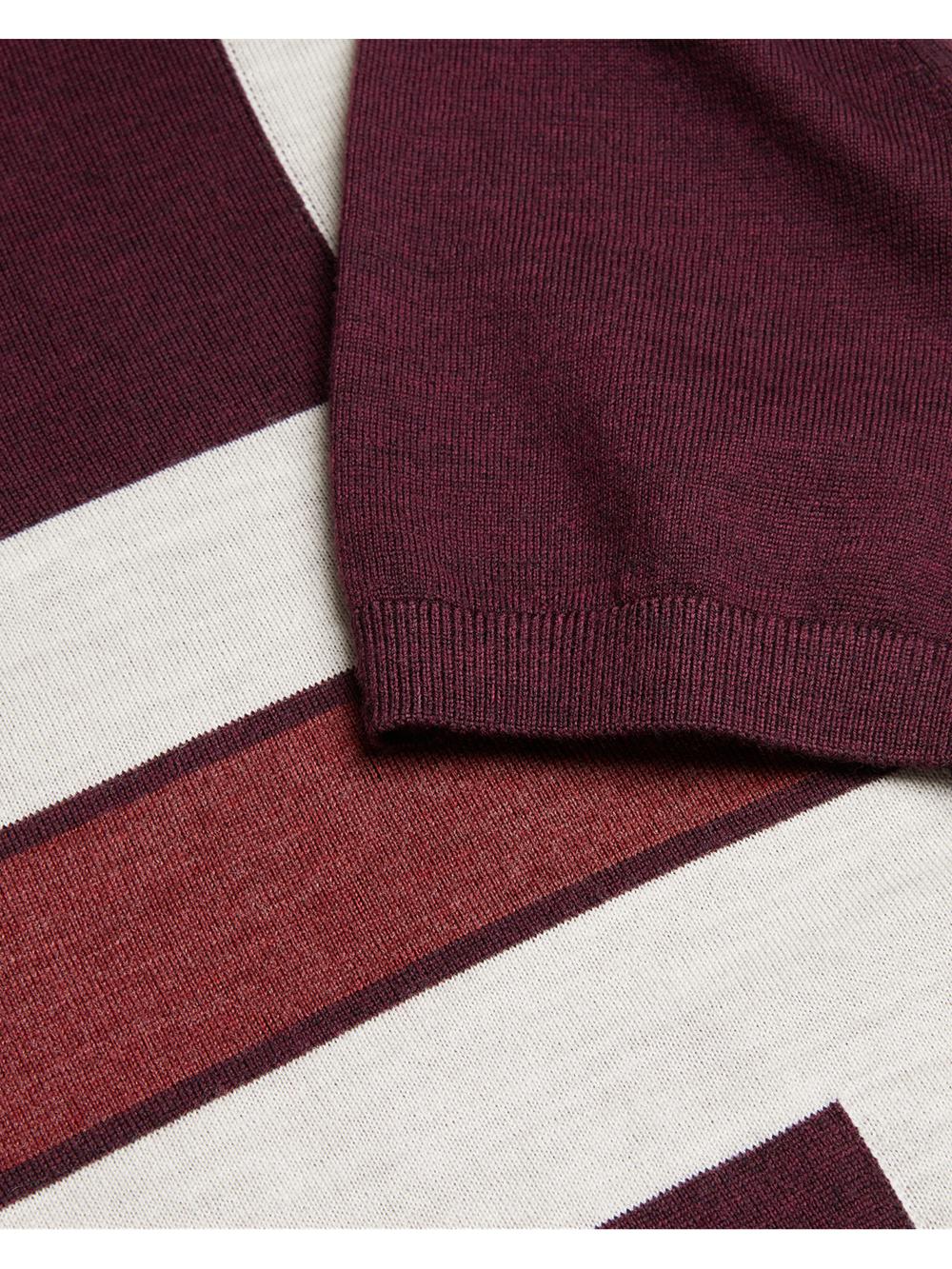 Men Ted Baker AMBLER - Colour Block Zip Neck Wool Polos Shirts Maroon | NWIJ93607