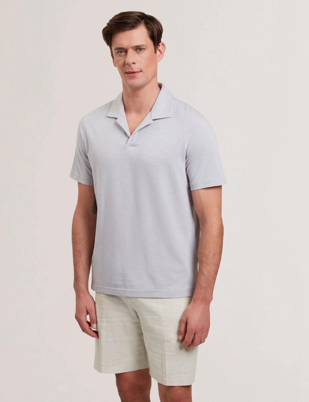 Men Ted Baker ANITO - Cotton Linen Open Neck Polos Shirts Purple | CBUK90682