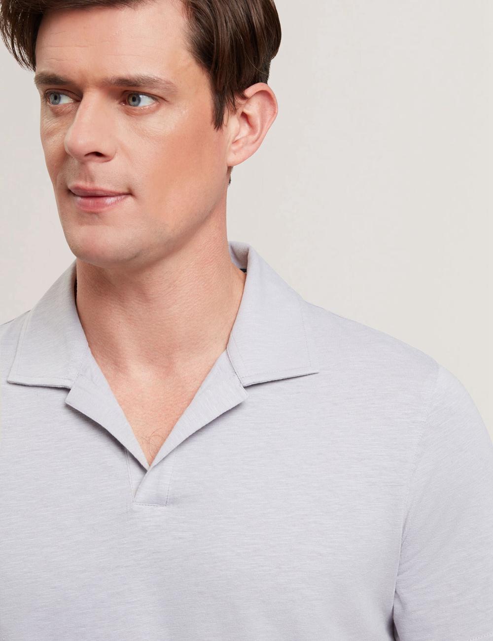 Men Ted Baker ANITO - Cotton Linen Open Neck Polos Shirts Purple | CBUK90682