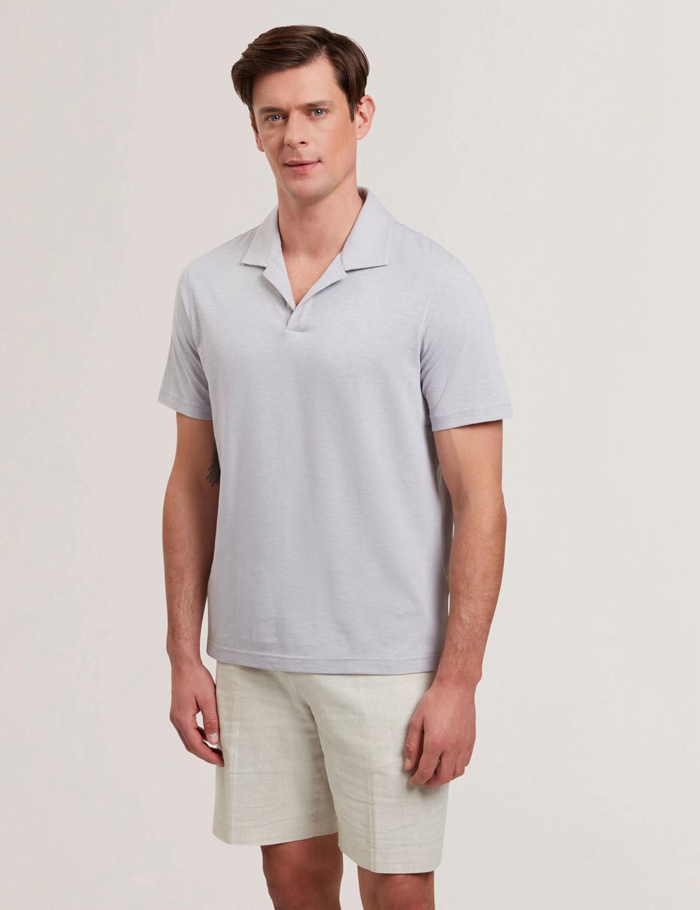 Men Ted Baker ANITO - Cotton Linen Open Neck Polos Shirts Purple | CBUK90682