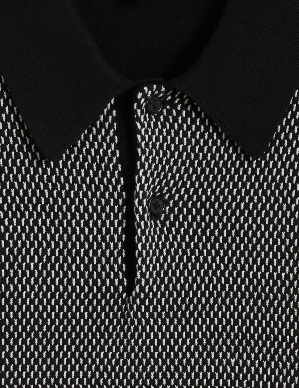 Men Ted Baker ARDO - Textured Knit Long Sleeve Polos Shirts Black | YHNZ79540