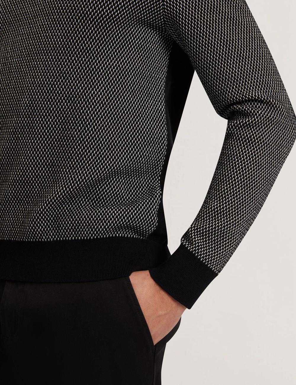 Men Ted Baker ARDO - Textured Knit Long Sleeve Polos Shirts Black | YHNZ79540