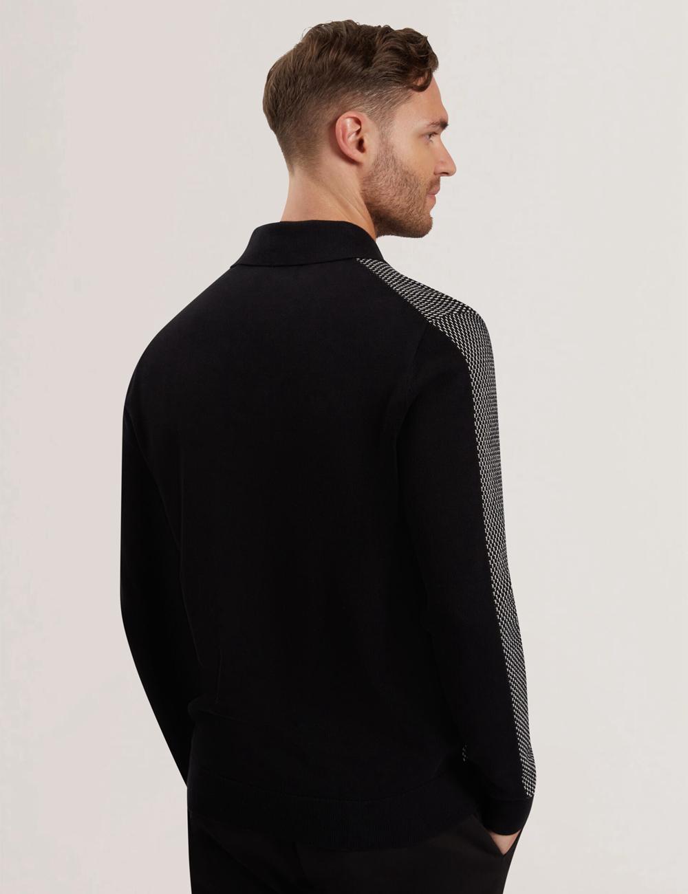 Men Ted Baker ARDO - Textured Knit Long Sleeve Polos Shirts Black | YHNZ79540