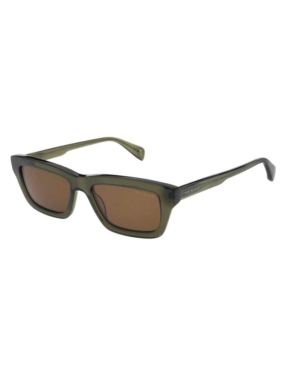 Men Ted Baker ARTHUR - Chunky Rectangle Acetate Sunglasses Khaki Green | XRLC29367