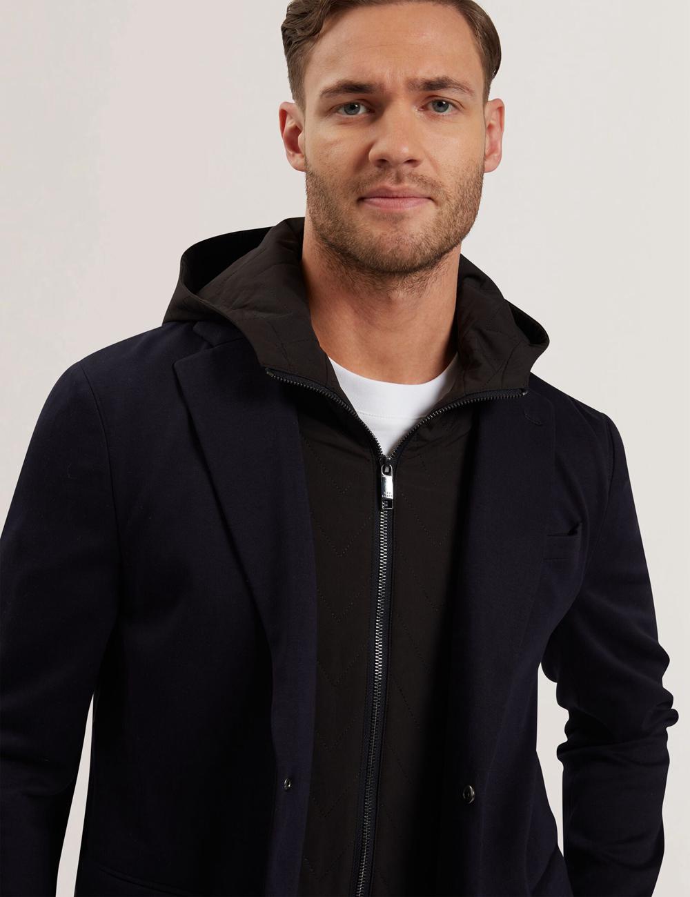 Men Ted Baker ASHB - Jersey Blazer With Zip-Up Hooded Liner Blazers Navy | UHBK16024