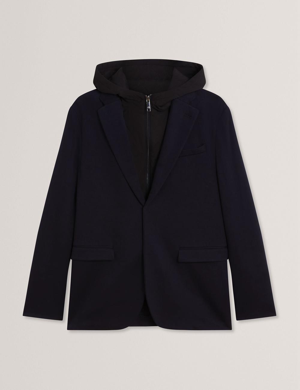 Men Ted Baker ASHB - Jersey Blazer With Zip-Up Hooded Liner Blazers Navy | UHBK16024