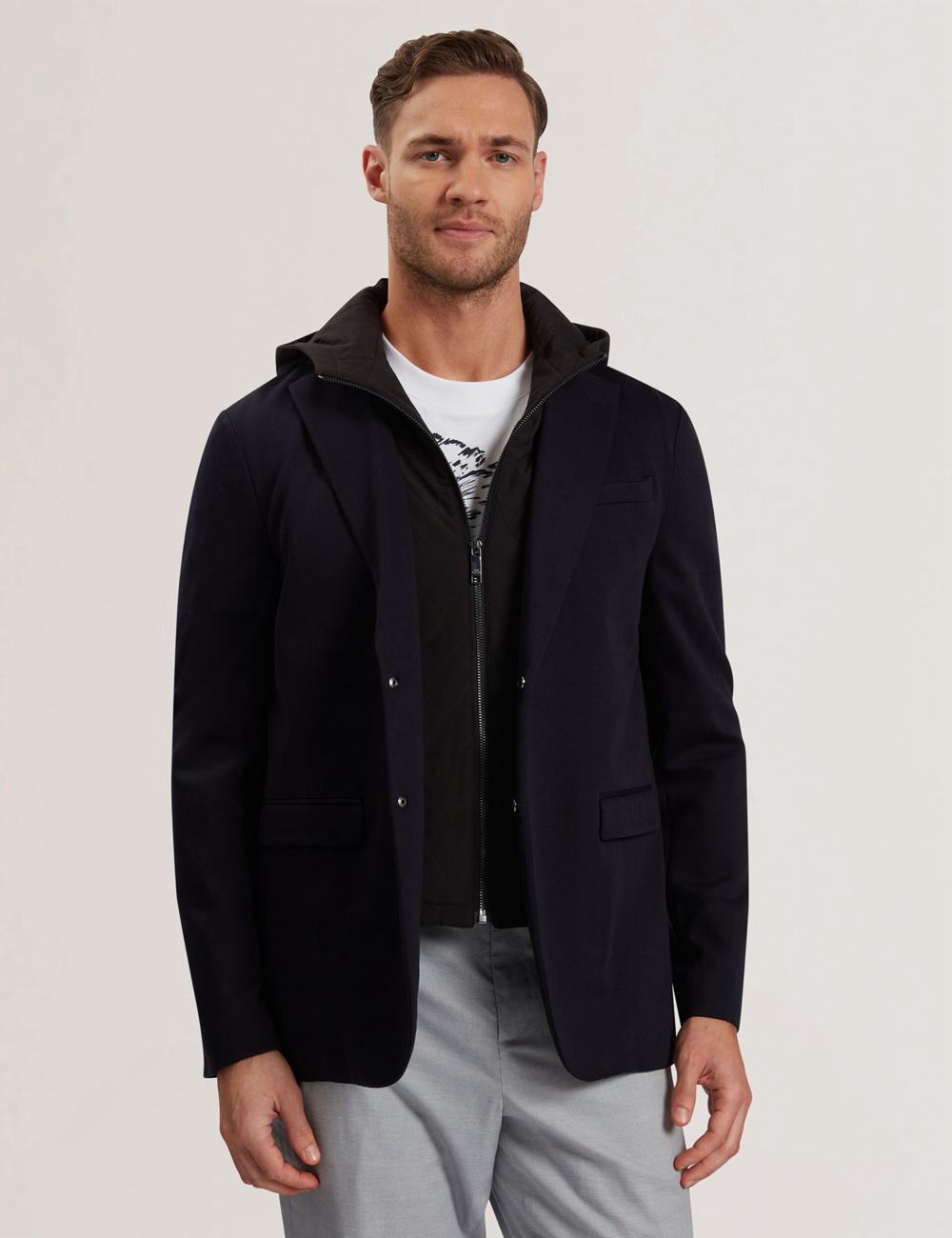 Men Ted Baker ASHB - Jersey Blazer With Zip-Up Hooded Liner Blazers Navy | UHBK16024