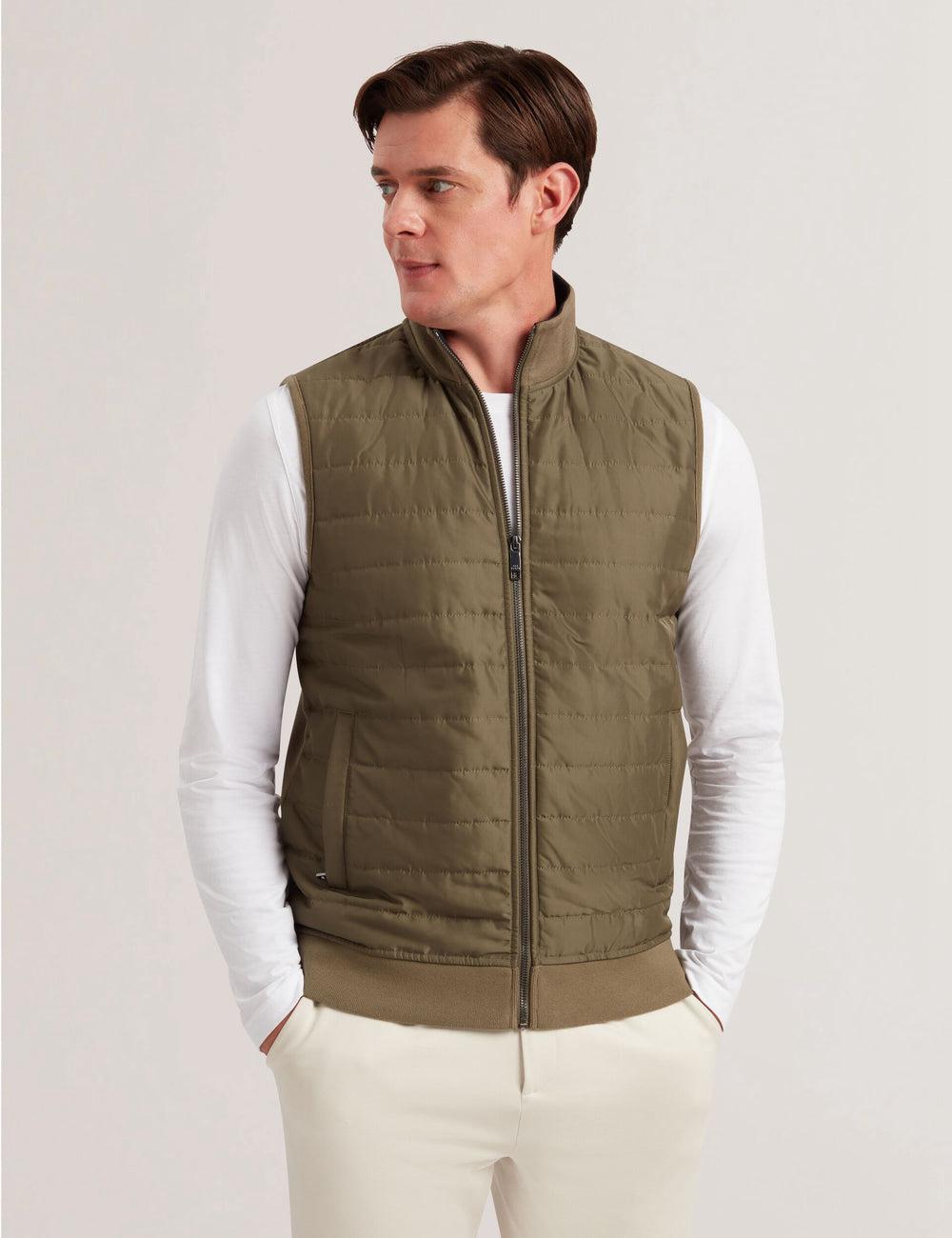 Men Ted Baker ATHO - Quilted Funnel Neck Zip-Up Gillets Olive | XNAZ93041