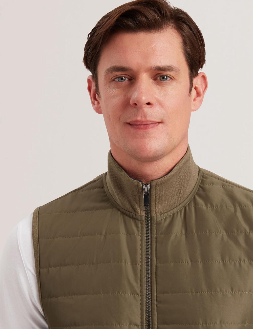 Men Ted Baker ATHO - Quilted Funnel Neck Zip-Up Gillets Olive | XNAZ93041