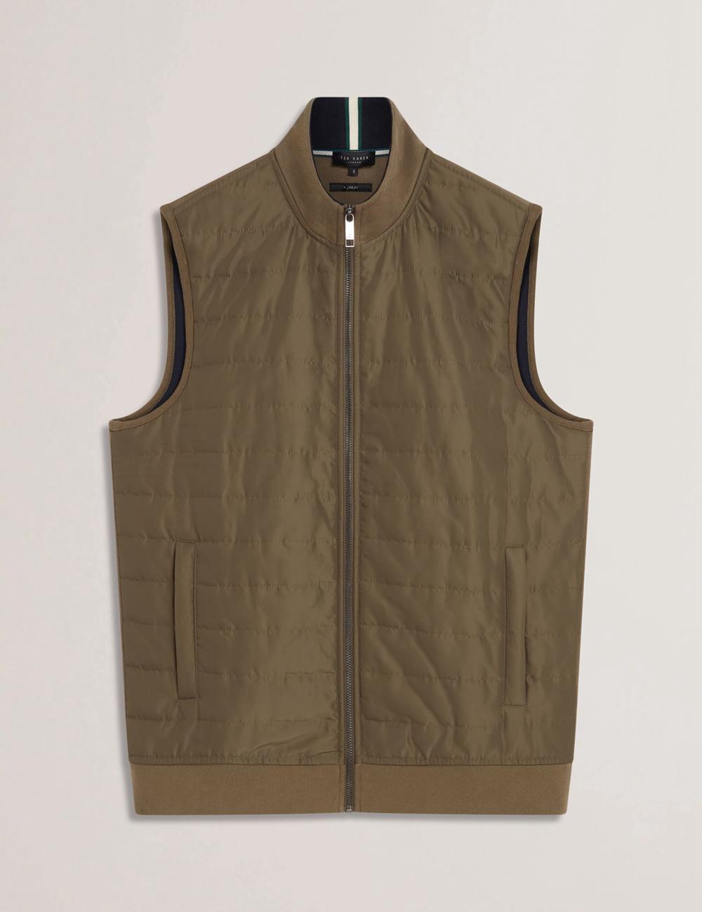 Men Ted Baker ATHO - Quilted Funnel Neck Zip-Up Gillets Olive | XNAZ93041