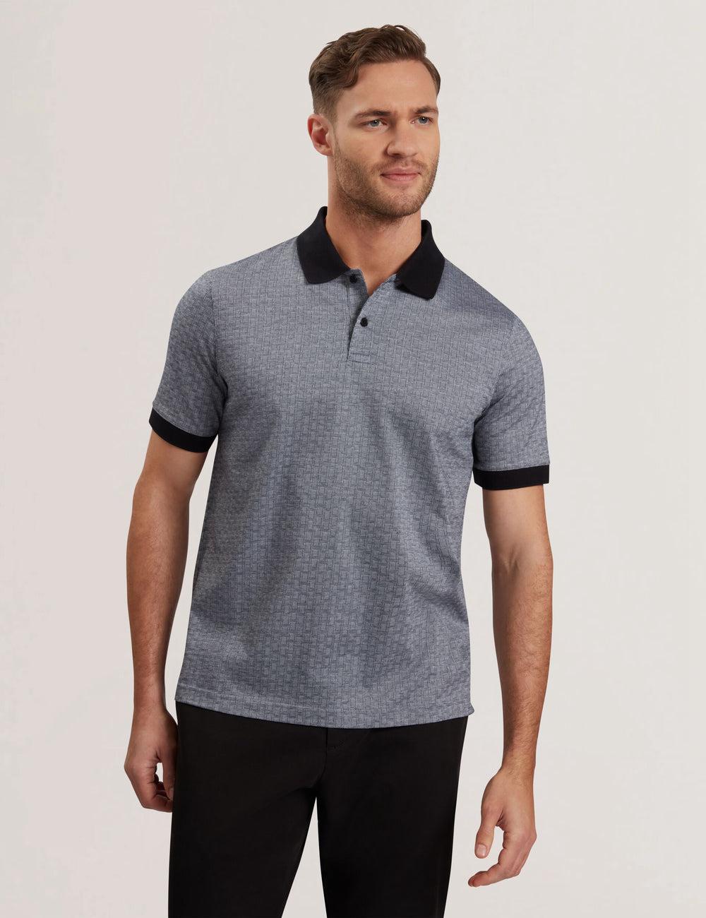 Men Ted Baker AUGUSO - Textured Jacquard Cotton Polos Shirts Navy | JLOA76584