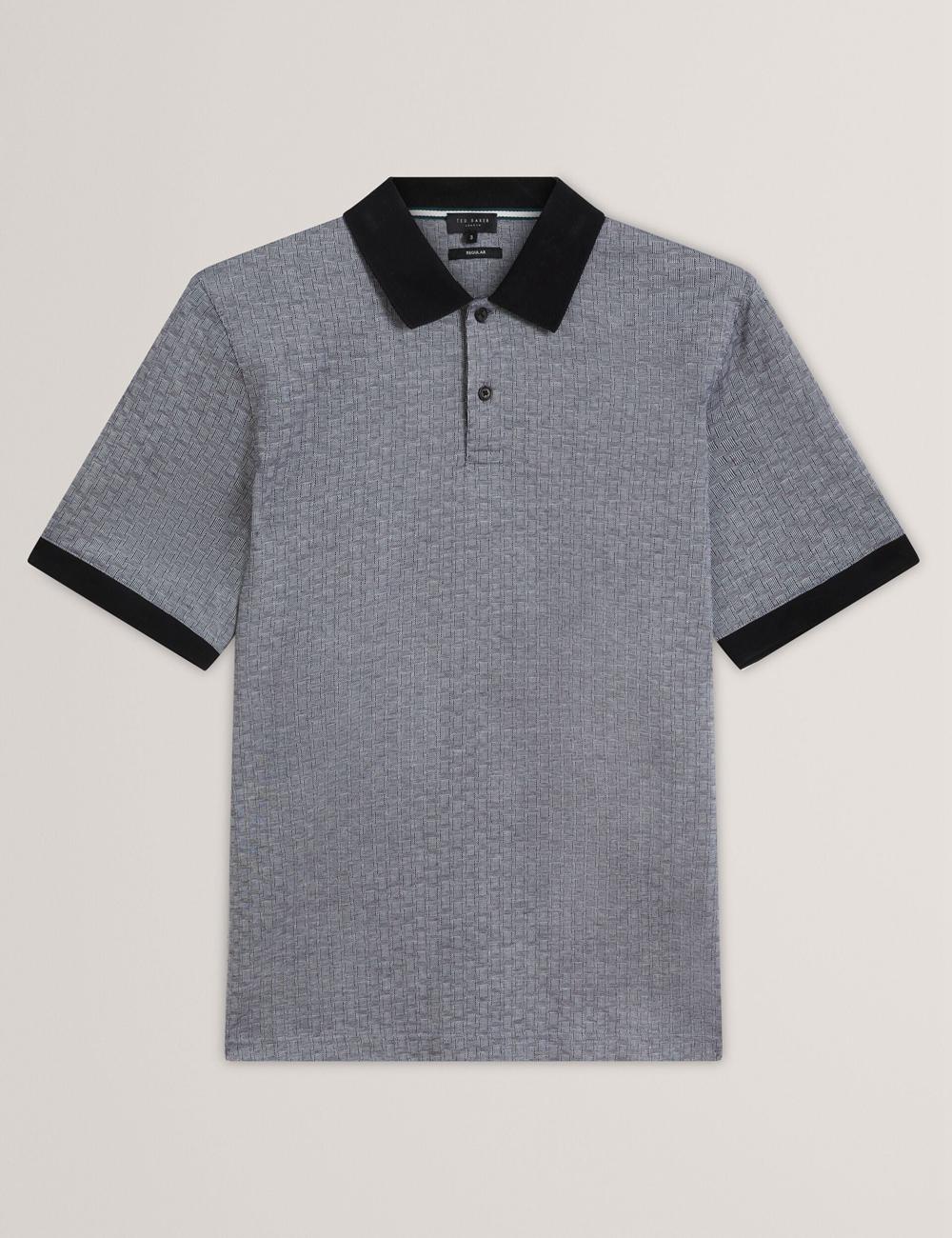 Men Ted Baker AUGUSO - Textured Jacquard Cotton Polos Shirts Navy | JLOA76584