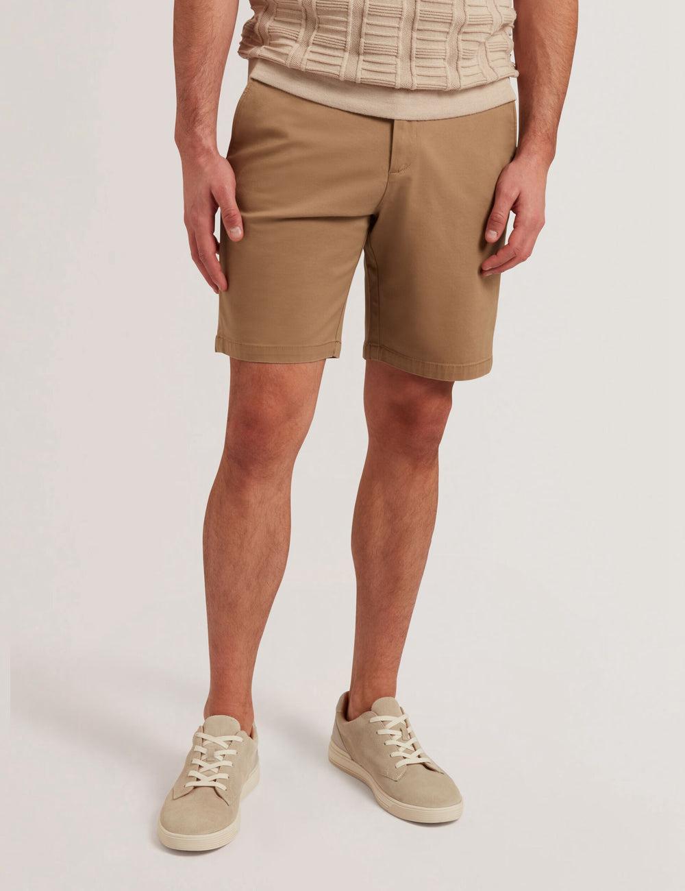 Men Ted Baker BARNHAM - Regular Fit Cotton Blend Chino Shorts Tan | KZLH26805