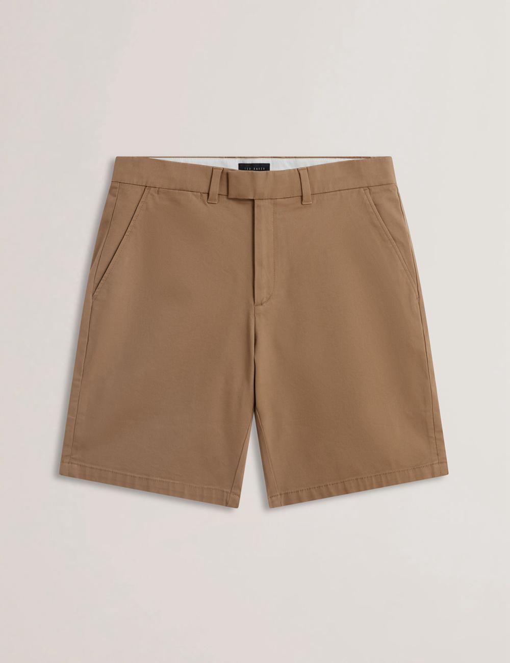 Men Ted Baker BARNHAM - Regular Fit Cotton Blend Chino Shorts Tan | KZLH26805