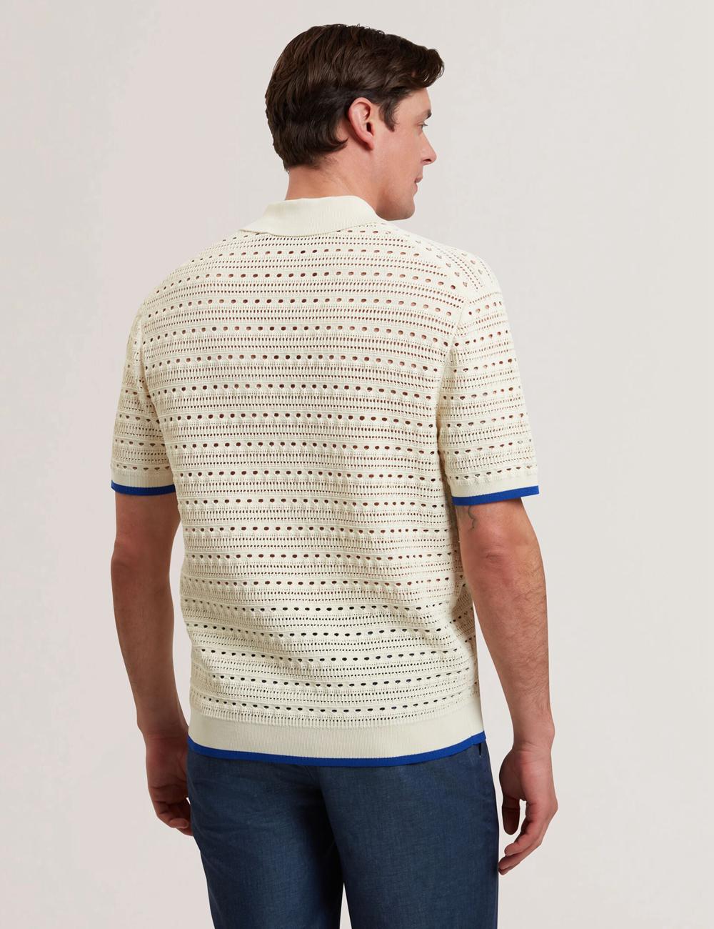 Men Ted Baker BARRI - Short Sleeve Crochet Embroidered Casual Shirts Ecru | ZEOD16347