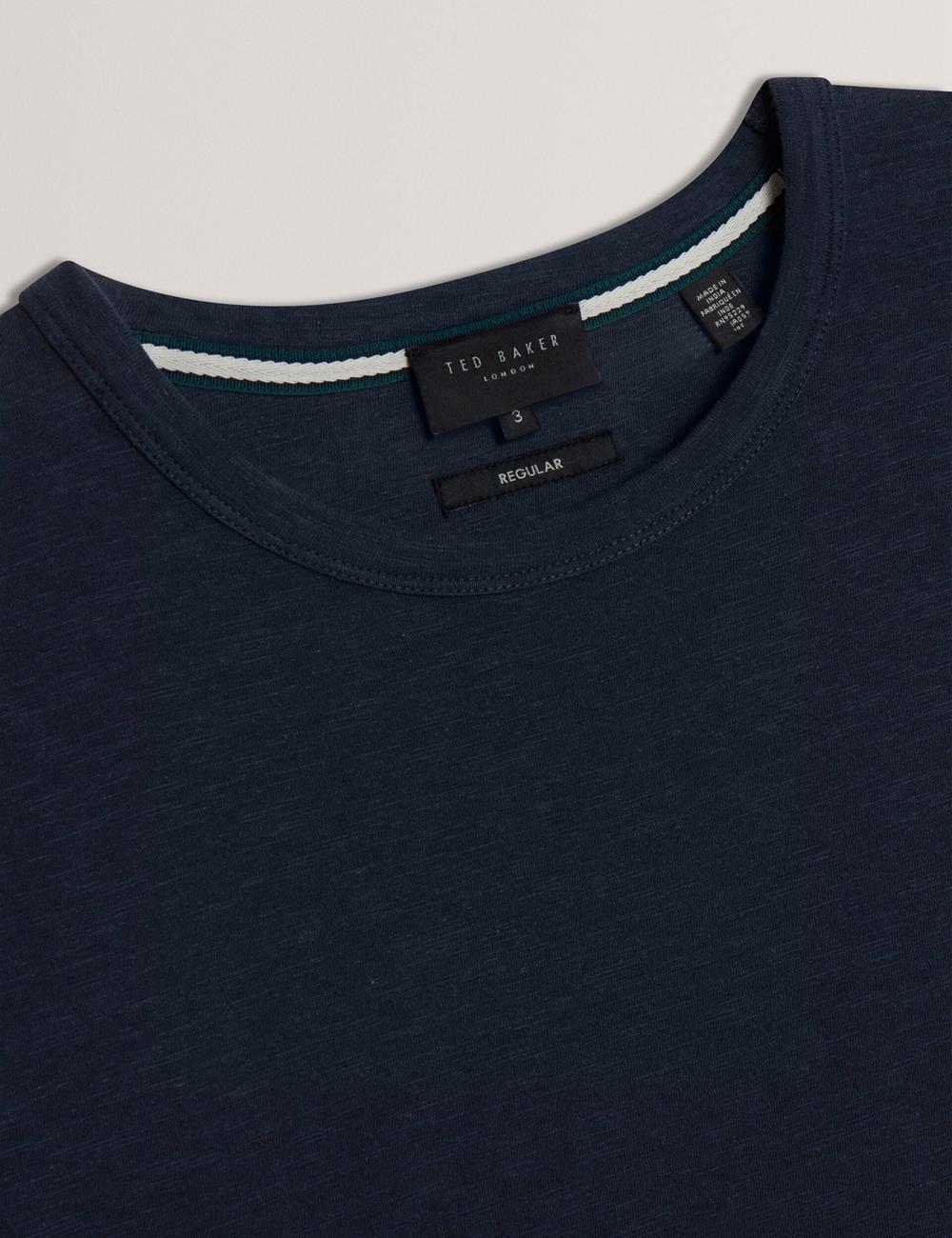 Men Ted Baker BARTOL - Regular Cotton Linen Crew Neck T-Shirts Navy | XZLA67532