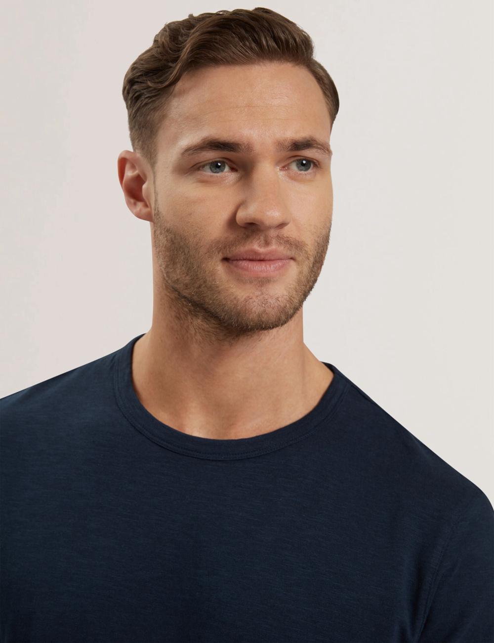 Men Ted Baker BARTOL - Regular Cotton Linen Crew Neck T-Shirts Navy | XZLA67532