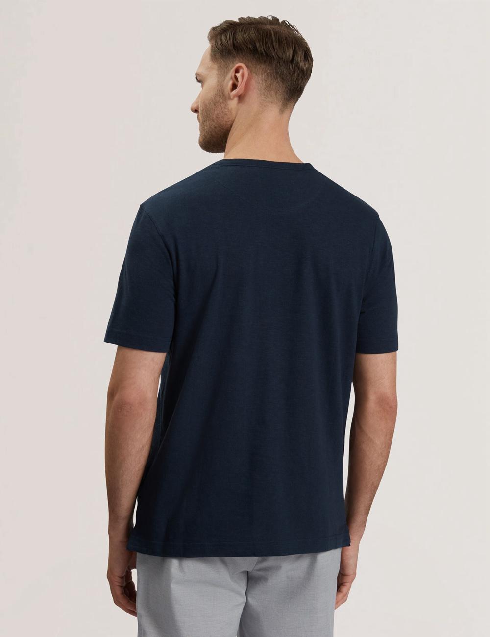 Men Ted Baker BARTOL - Regular Cotton Linen Crew Neck T-Shirts Navy | XZLA67532