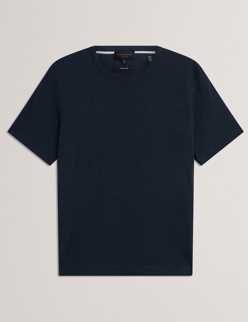 Men Ted Baker BARTOL - Regular Cotton Linen Crew Neck T-Shirts Navy | XZLA67532