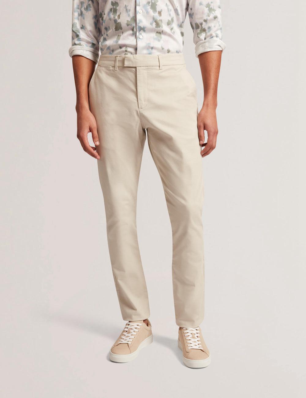Men Ted Baker BATFORD - Slim Fit Cotton Blend Chinos Trousers Tan | IZSF51870