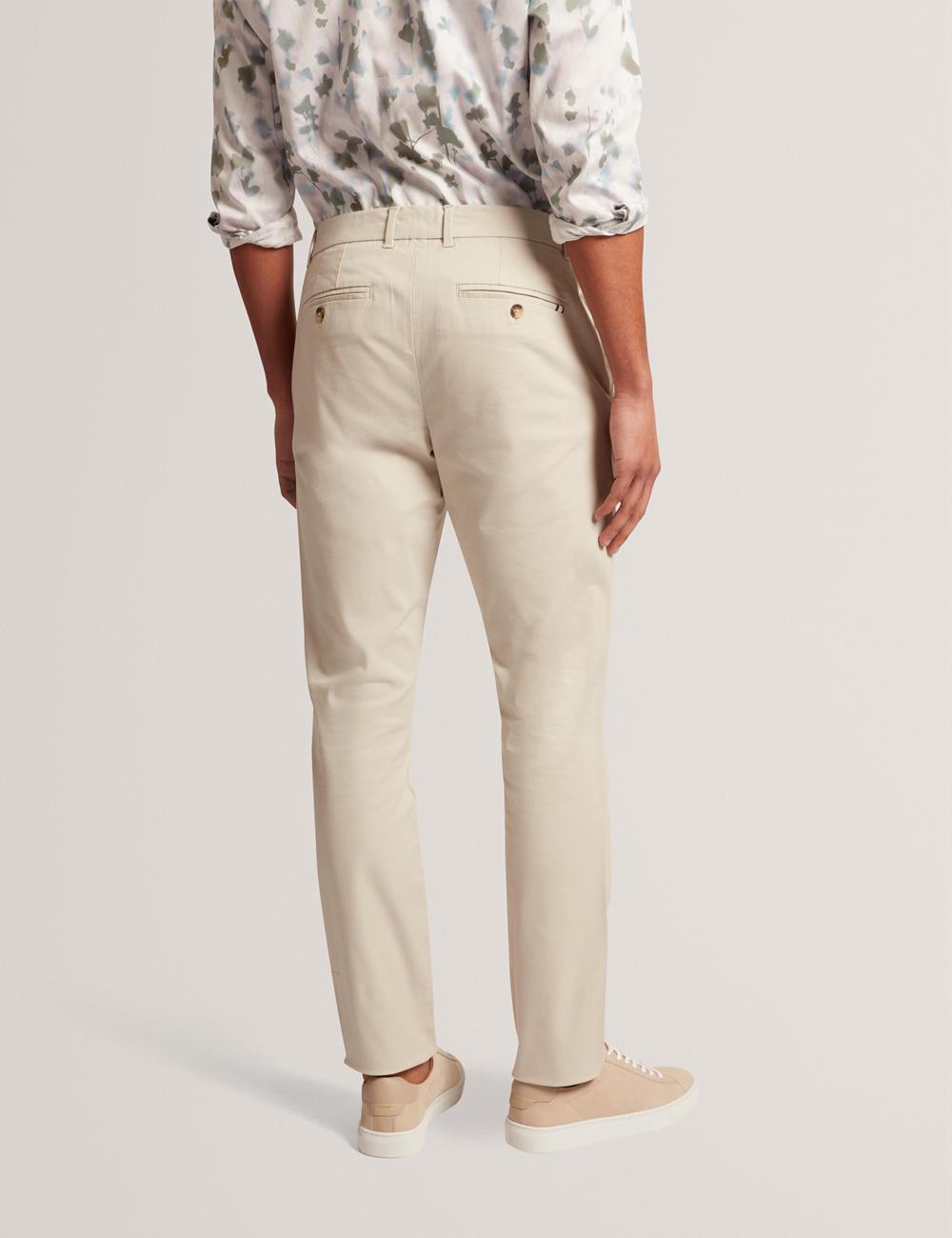 Men Ted Baker BATFORD - Slim Fit Cotton Blend Chinos Trousers Tan | IZSF51870