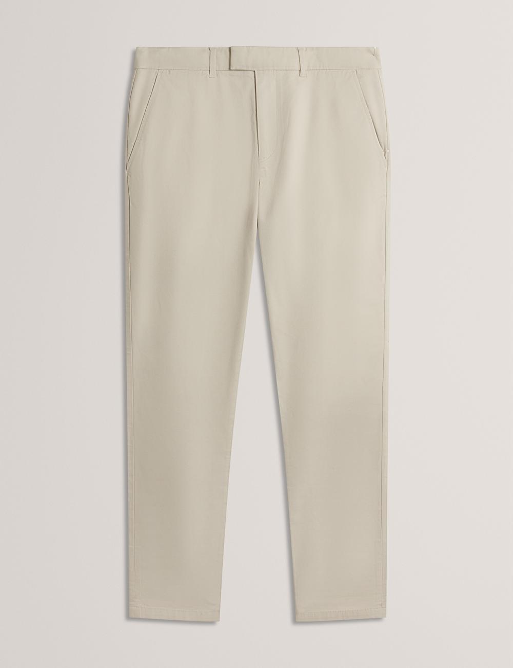 Men Ted Baker BATFORD - Slim Fit Cotton Blend Chinos Trousers Tan | IZSF51870