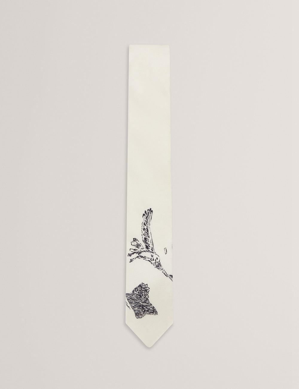 Men Ted Baker BENHALL - Seagull Graphic Silk Ties Ecru | DNUK92106