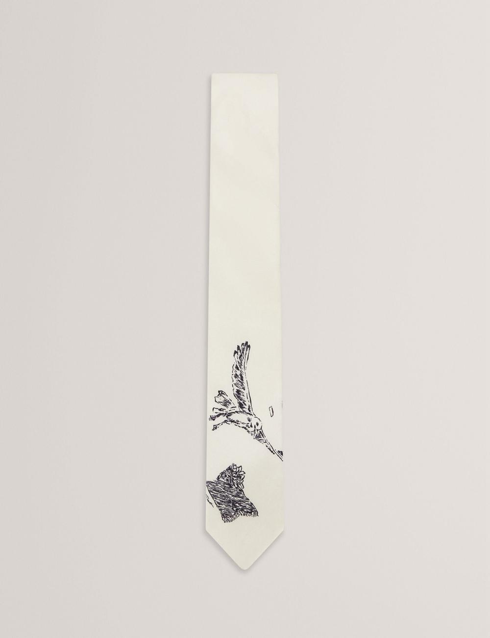 Men Ted Baker BENHALL - Seagull Graphic Silk Ties Ecru | DNUK92106