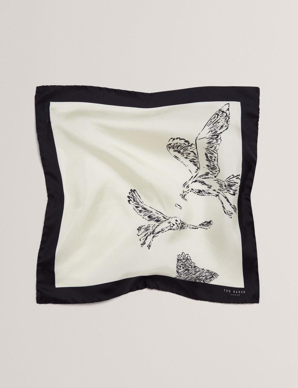 Men Ted Baker BENHALP - Seagull Graphic Silk Pocket Pocket Squares Ecru | EXGN42317