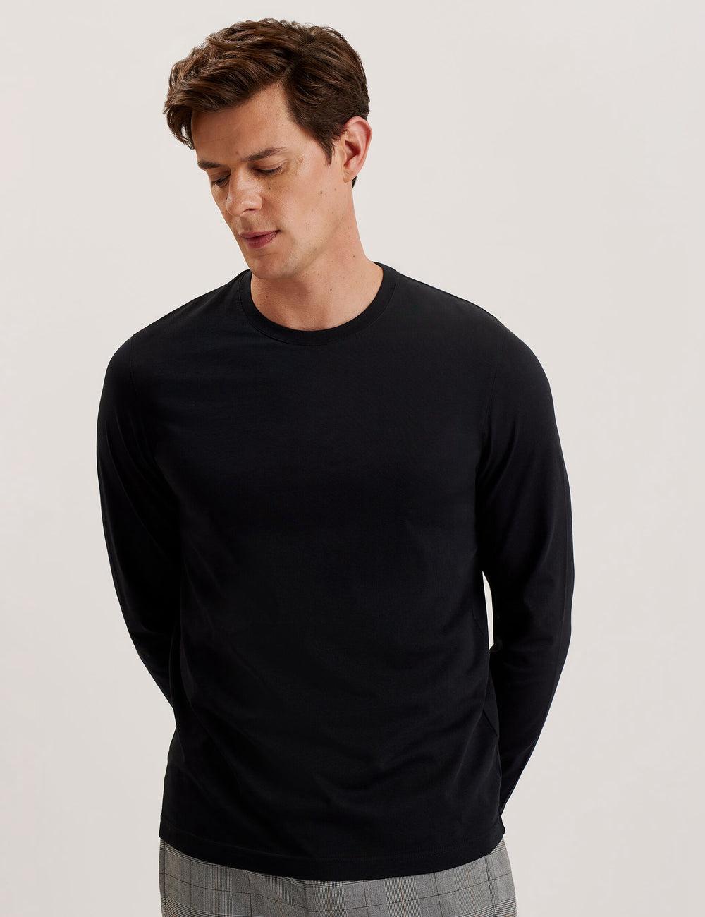 Men Ted Baker BEXLI - Regular Fit Long Sleeve Cotton T-Shirts Black | QKAX92308