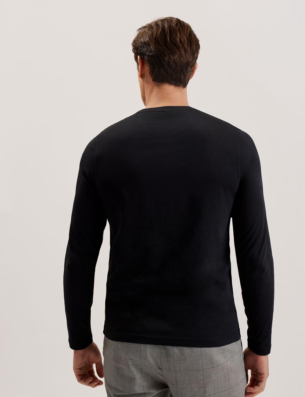 Men Ted Baker BEXLI - Regular Fit Long Sleeve Cotton T-Shirts Black | QKAX92308