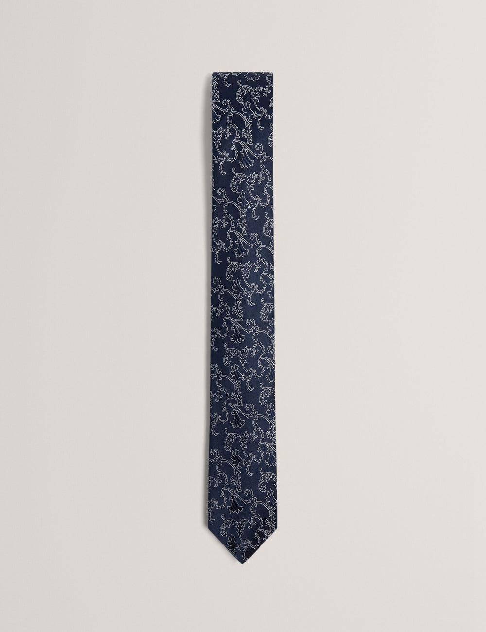 Men Ted Baker BIONDIS - Baroque Floral Print Silk Ties Navy | KDBZ79532