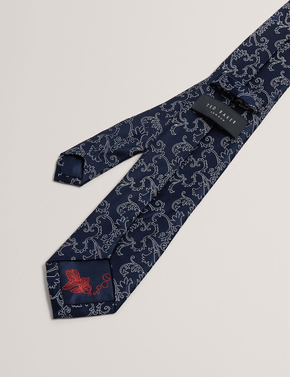 Men Ted Baker BIONDIS - Baroque Floral Print Silk Ties Navy | KDBZ79532